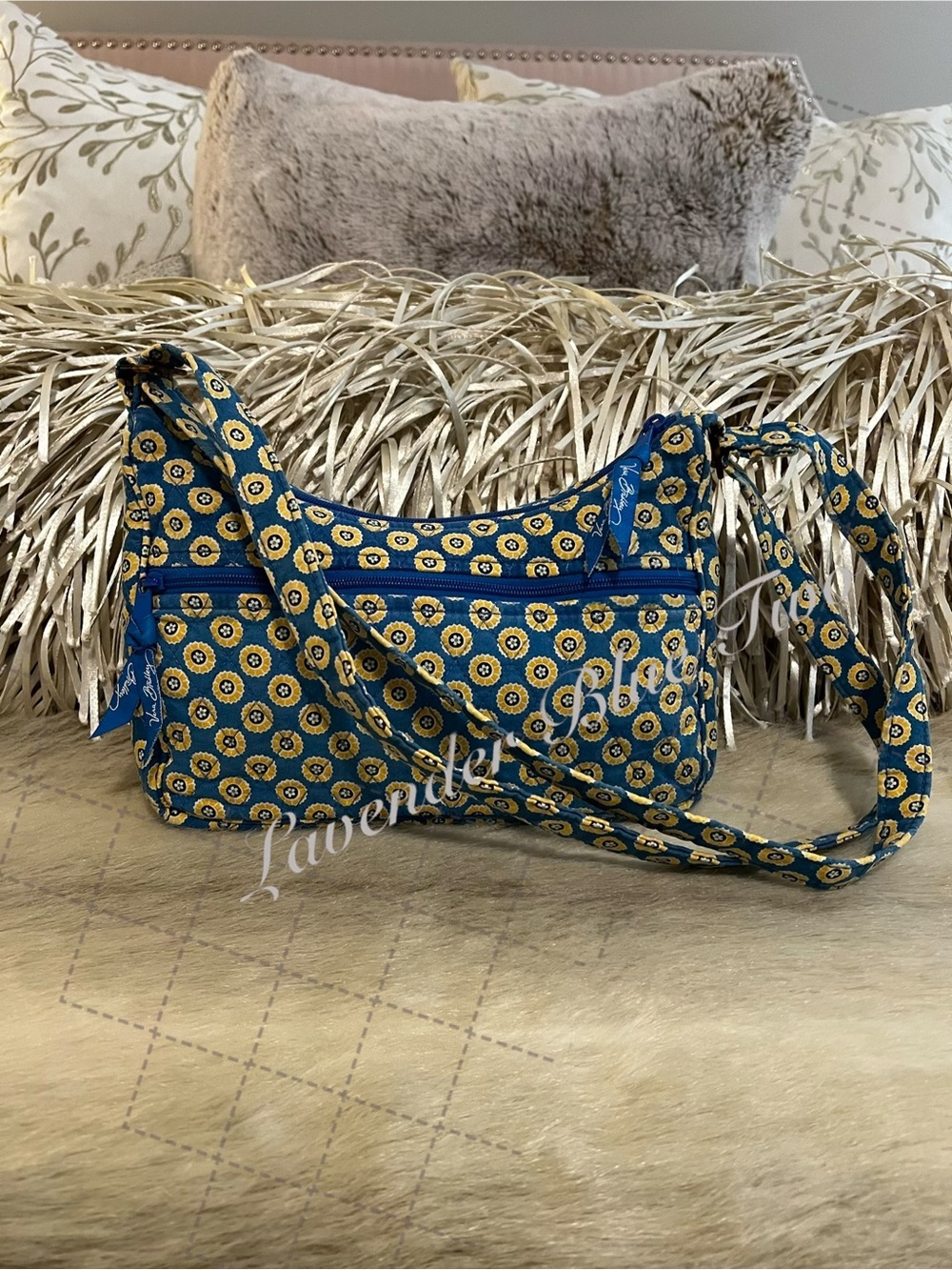 VERA BRADLEY Riviera 2008 Libby Crossbody Purse Shoulder Bag Blue Yellow Y2K - Picture 7 of 15